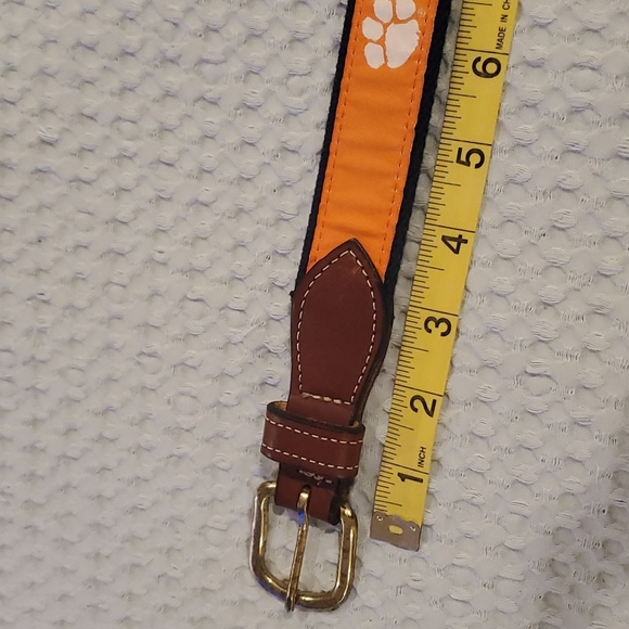 Clemson Tigers Canvas Leather Belt Orange Paw Ribbon Adult Size 34 - Picture 3 of 6
